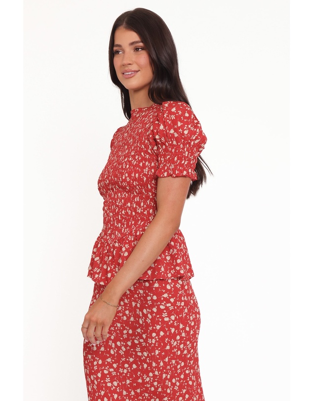 Petal & Pup - Zoella Peplum Top - Red Floral