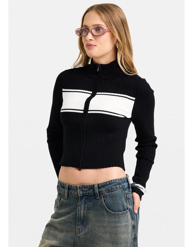 Insight - Uma Stripe Zip Through Knit Top