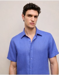 Trenery - Regular Fit Linen Short Sleeve Shirt in Vivid Blue