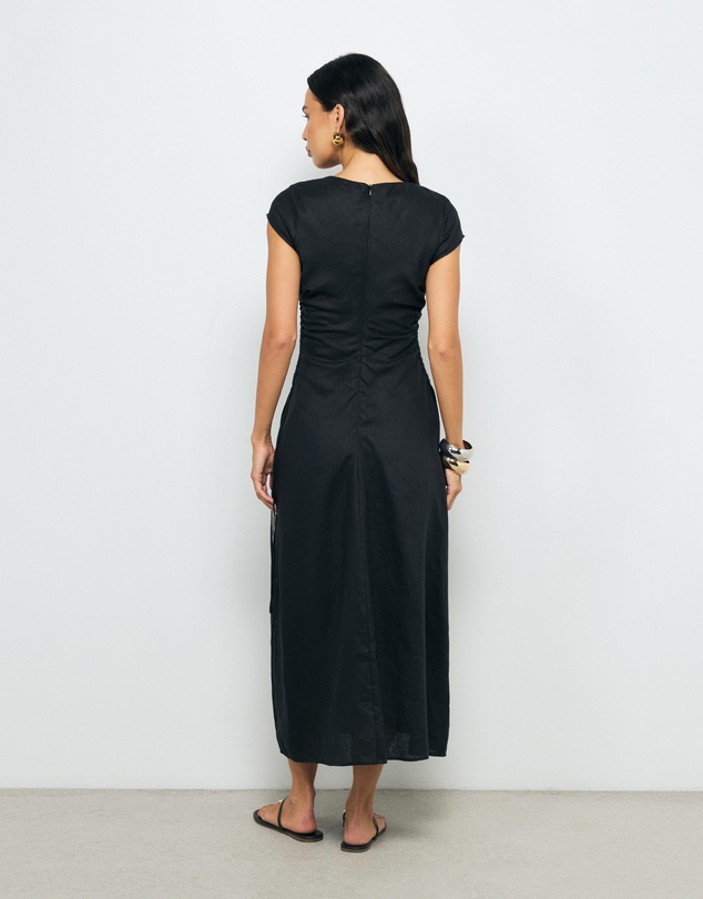 AERE - Lucia Ruched Linen Midi Dress