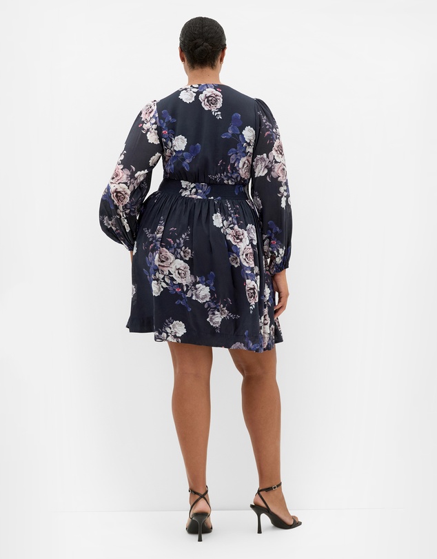 City Chic - Plus size Silver Blossom Mini Dress - navy