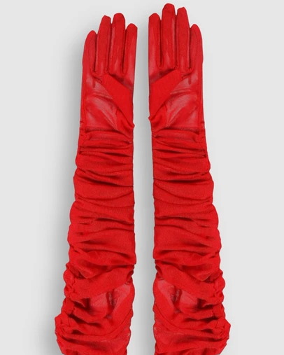 High Heel Jungle - Ariana Ruched Mesh Opera Glove - Red