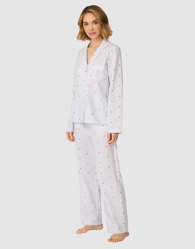 DKNY - Cotton Poplin Button-Up Long Sleeve Long Pyjama Set