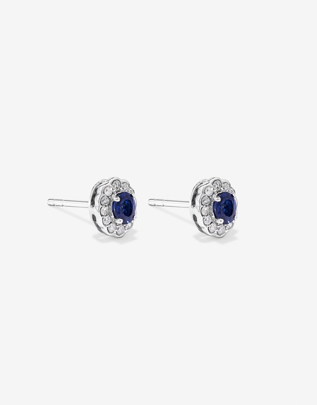 Michael Hill - Australian Sapphire & 0.12 Carat TW Diamond Stud Halo Earrings in 10kt White Gold