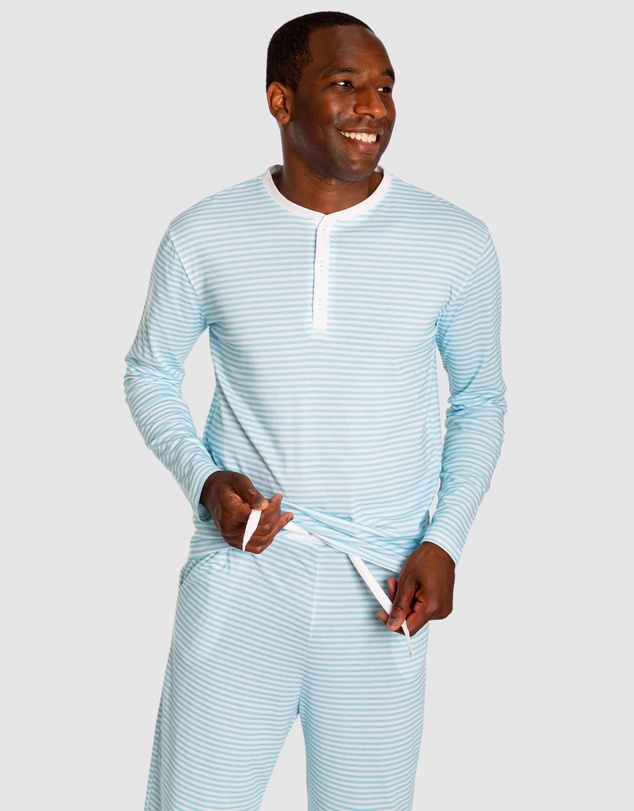 Sant And Abel - Men's Sky Blue Jersey Stripe Henley Top