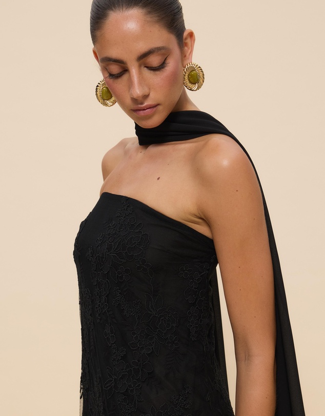 CHANCERY - Sana Strapless Sheer Lace Maxi Dress with Scarf