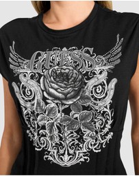 GUESS - Rocker Rose Smocked T-Shirt