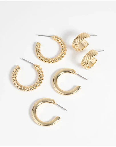 Lovisa - Gold Plated Twisted Hoop Earring Pack