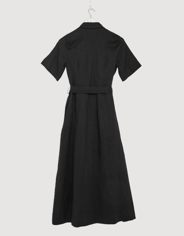Revibe - Repaired AERE Orien Tuck Waist Linen Shirt Dress - AU 6