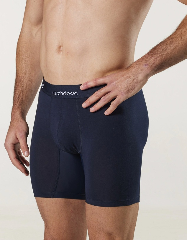 Mitch Dowd - Mens Stretch Cotton Comfort Long Leg Trunks 3 Pack - Navy