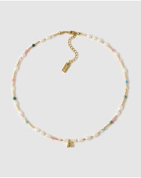 Arms Of Eve - Beaded Gemstone and Pearl Initial Necklace