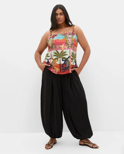 City Chic - Plus size Capri Paradise Print Cami - terracotta