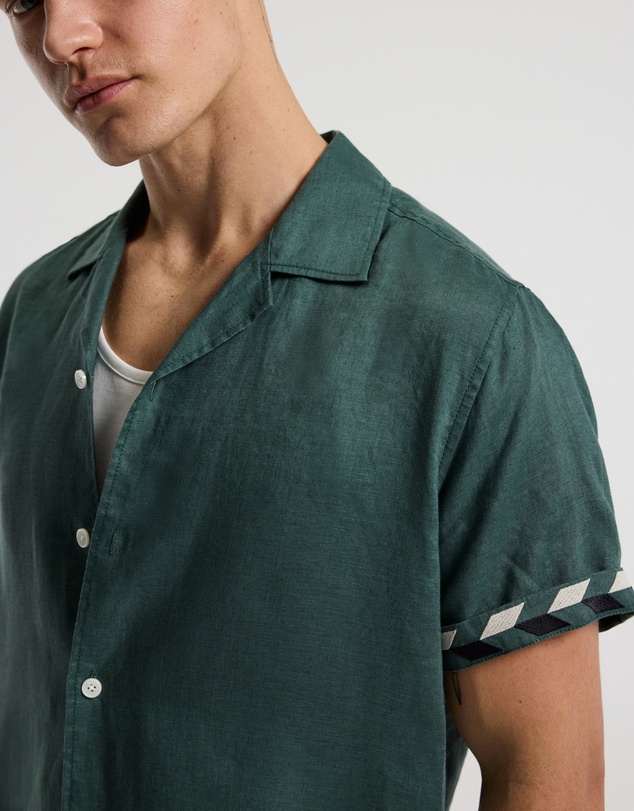 Calibre - Cuff Detail Short Sleeve Linen Shirt Sea Green