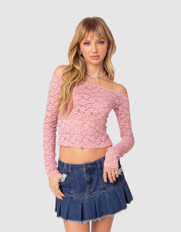 EDIKTED - Carolina Off Shoulder Sheer Lace Top