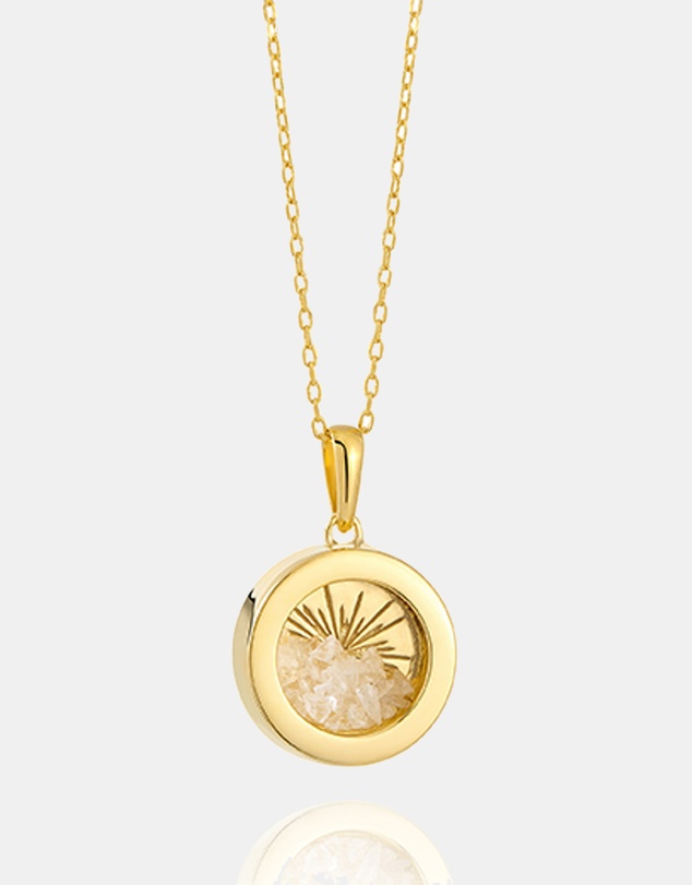 Rachel Jackson - Small Deco Sun Amulet April Birthstone Rock Crystal Necklace (Energy & Clarity)