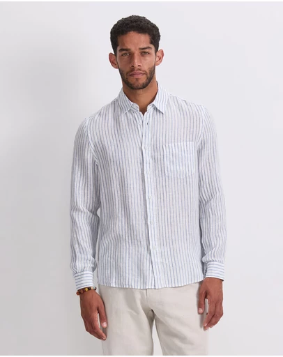 Sportscraft - Marco Long Sleeve Linen Stripe Shirt