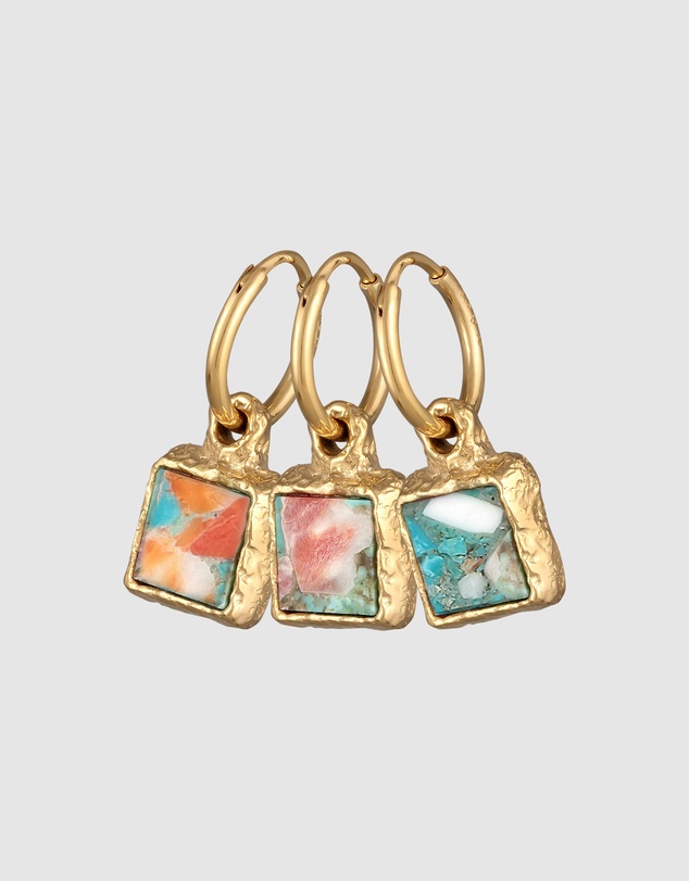 Haze & Glory - ICONIC EXCLUSIVE - Earrings Men Turquoise Square Hoop 925 Sterling Silver - Gold