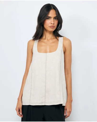 AERE - Maya Contrast Stitch Linen Top
