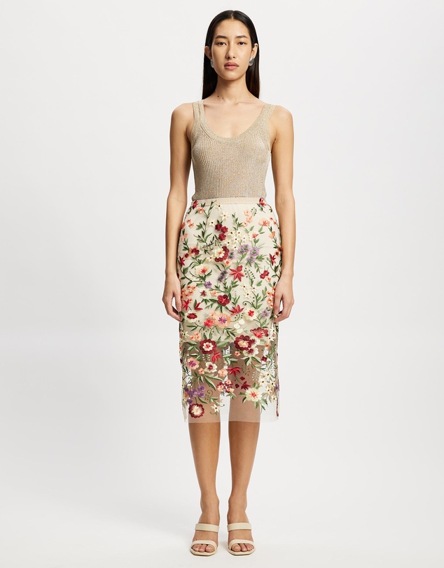 Lindsay Nicholas New York - Floral Sheer Lace Skirt with Underskirt