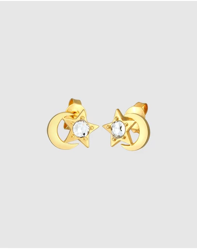 Elli Jewelry - Celestial Kids Stud Earrings in Gold-Plated 925 Silver