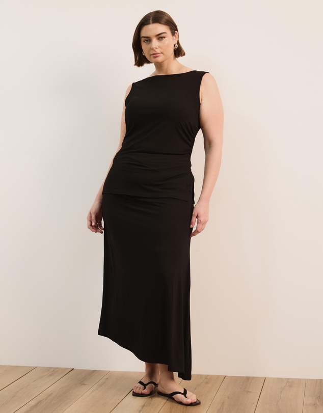 Atmos&Here Curvy - Tara Jersey Maxi Skirt with Gathers