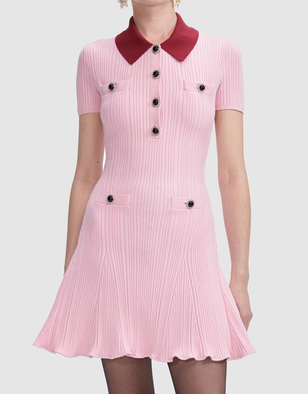 Self Portrait - Contrast Collar Knit Mini Dress