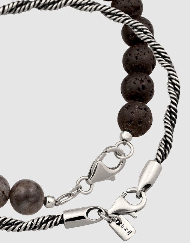 Kuzzoi - ICONIC EXCLUSIVE - Lava and Rope Chain Bracelet Set in 925 Silver