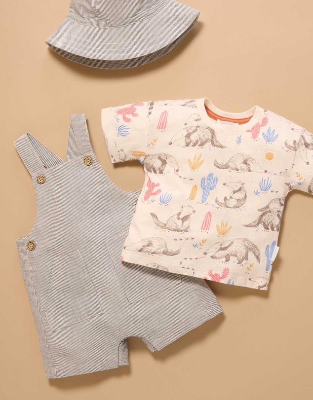 Purebaby - Anteater Striped Overall Set -Kids-Babies