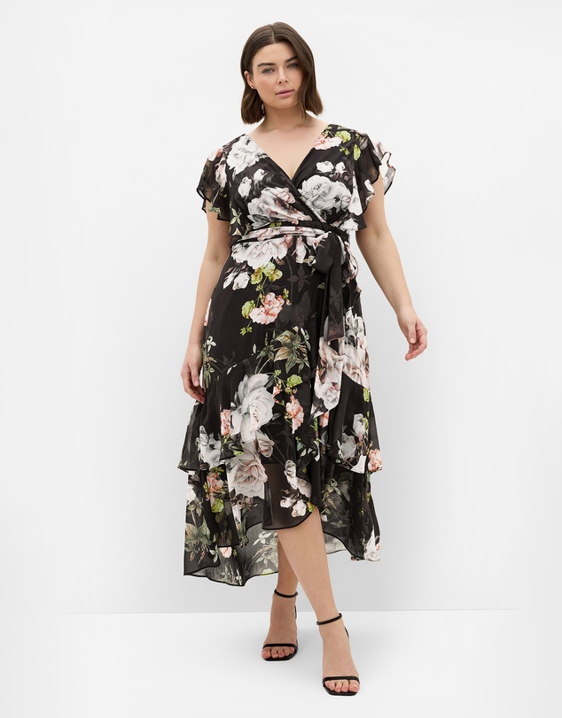 City Chic - Plus size Demure Bloom Maxi Dress - black