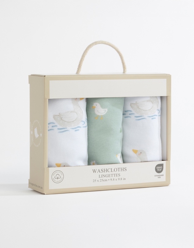 Living Textiles - 3 Pack Organic Wash Cloths - Goosey Goosey