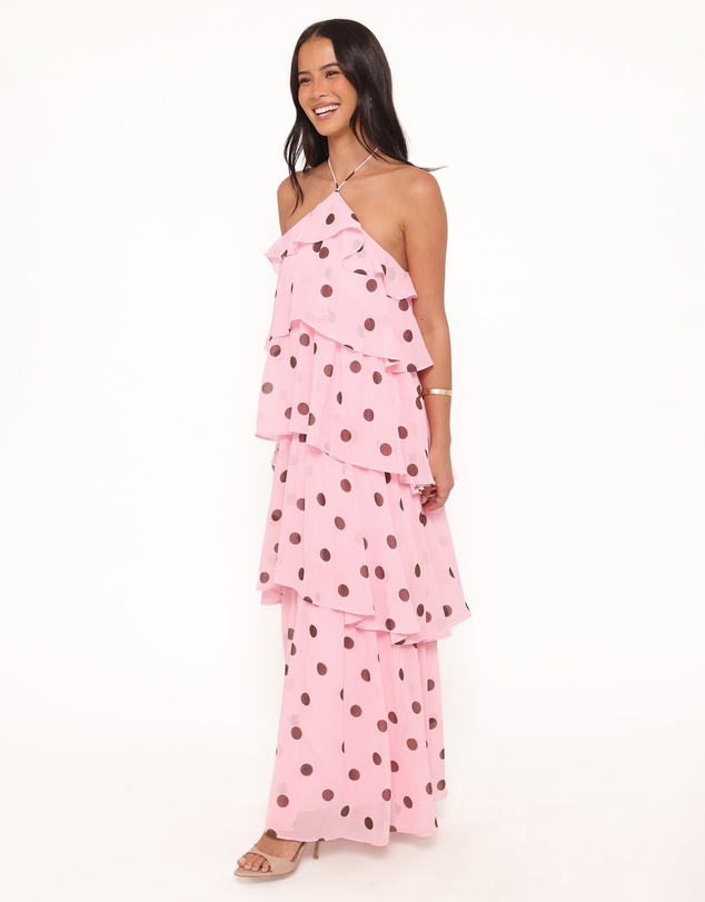 Petal & Pup - Chasity Halterneck Maxi Dress - Pink Polka Dot