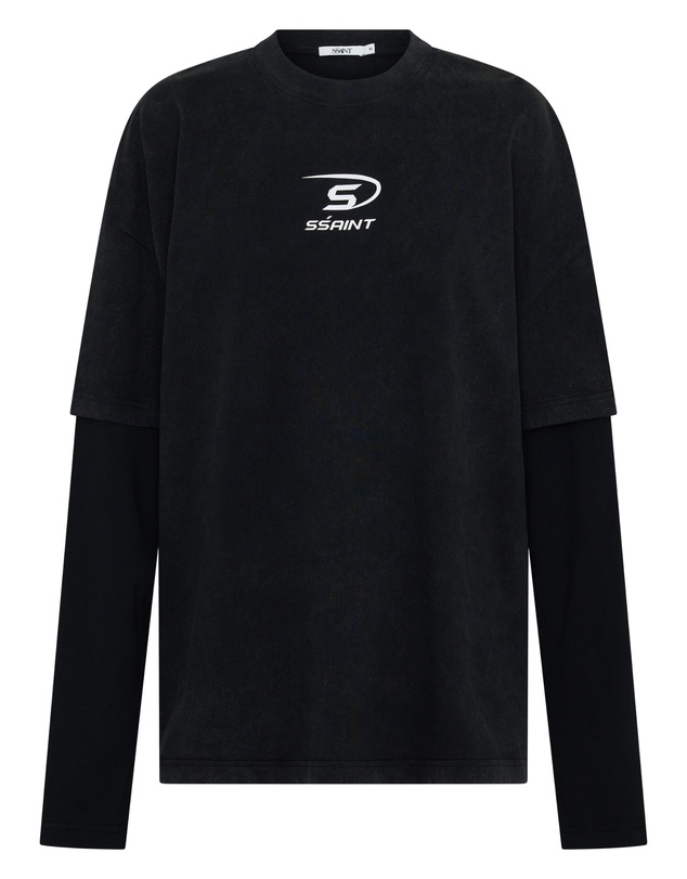 SSAINT - Round One Layered Tee - Vintage Washed Black