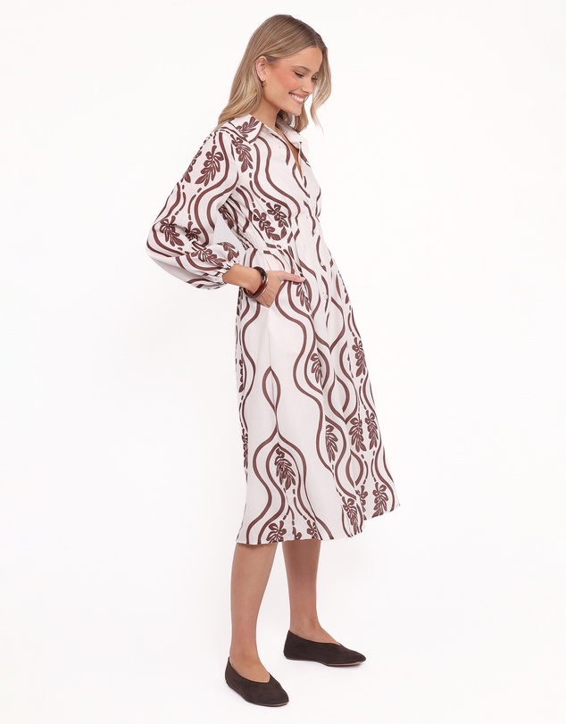 Petal & Pup - Lira Long Sleeve Midi Dress - Brown Print