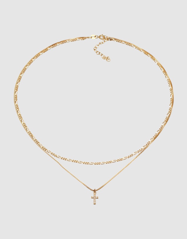 Elli Jewelry - Filigree Cross Zirconia Layer Necklace in Gold-Plated 925 Silver