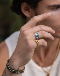 Nialaya Jewellery - Men's Gold Plated Vintage Snake Ring