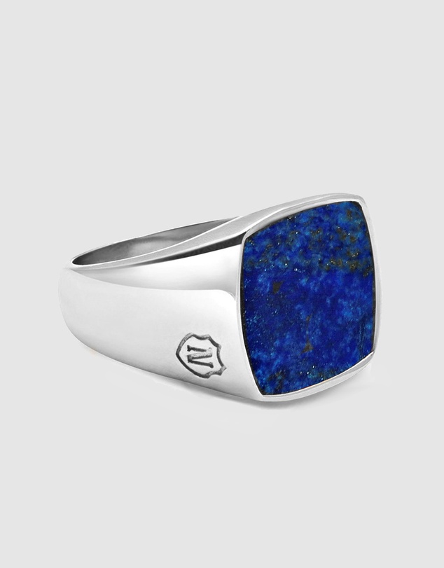 Nialaya Jewellery - Silver Signet Ring with Blue Lapis