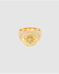 Kuzzoi - ICONIC EXCLUSIVE - Ring Signet Trend Compass Oxidised in 925 Sterling Silver gold plated