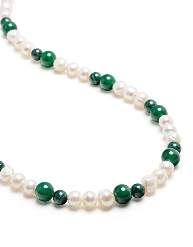 Nialaya Jewellery - Pearl Choker With Green Aventurine and Malachite