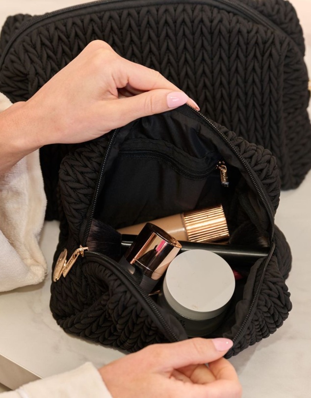 Sky Gazer - Luxe Quilted Make-Up & Toiletry Bag Set (Jet Black)