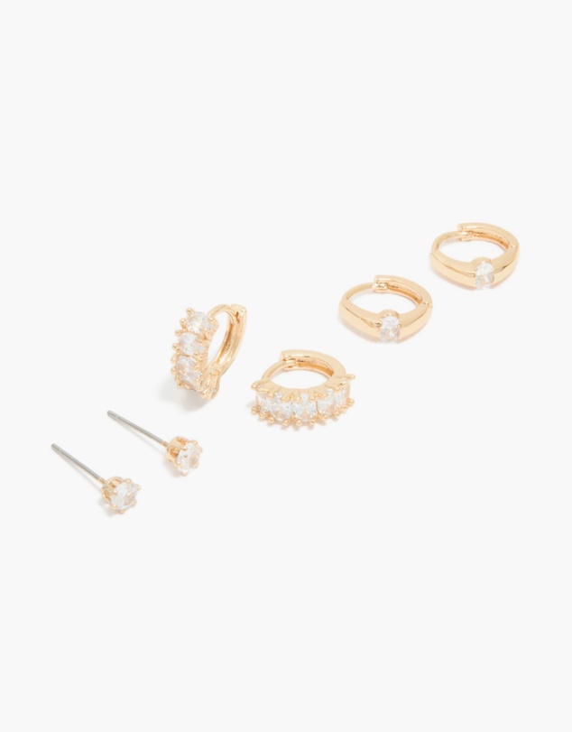 Lovisa - Gold Cubic Zirconia Hoop & Stud Earrings 3-Pack