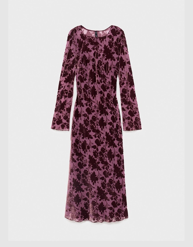 M.N.G - Floral Jacquard Dress With Bell Sleeves