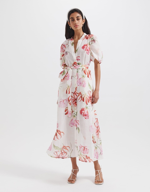 SABA - Mariposa Silk Linen Midi Dress