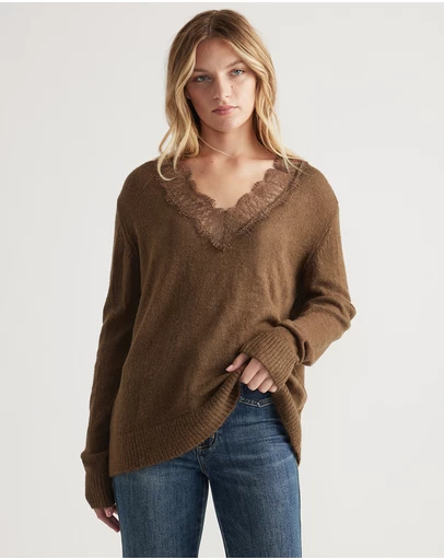Decjuba - Celia Lace Trim V Neck Jumper