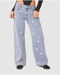 EDIKTED - Lucille Low Rise Satin Bow Jeans