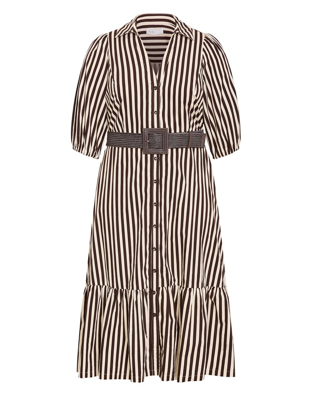 City Chic - Plus size Rosie Stripe Belted Dress - dark chocolate
