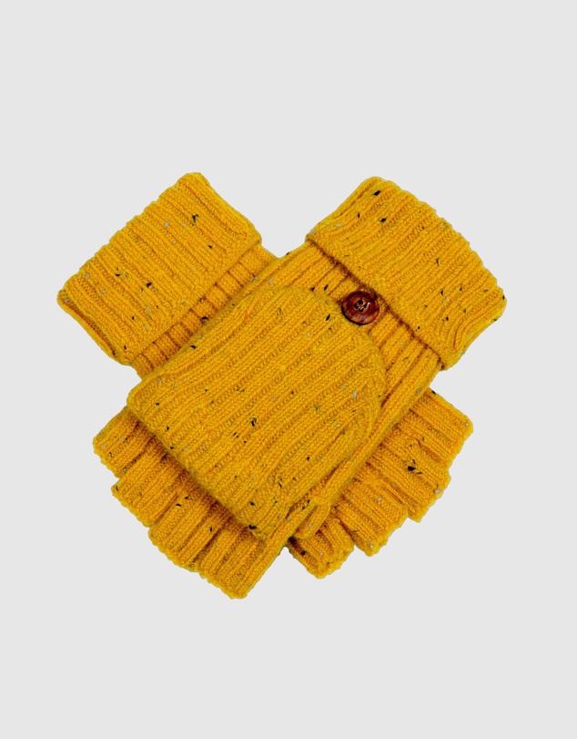 DENTS - Ribbed Knit Fingerless Gloves with Mitten Flap
