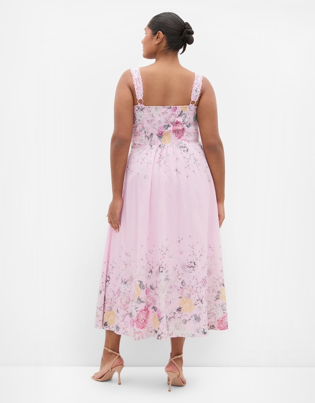 City Chic - Plus size Chelsea Botanical Border Print Maxi Dress - soft pink