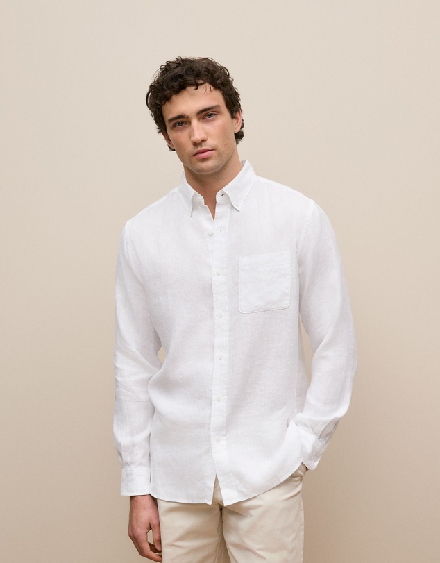 Trenery - Regular Fit Linen Classic Long Sleeve Shirt in White
