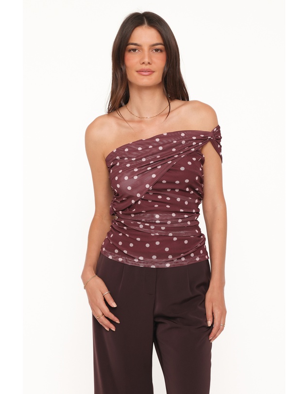 Petal & Pup - Dorado Mesh Top - Burgundy Dot