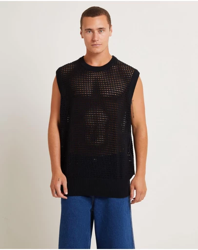 Black Noise White Rain - Lydo Net Knit Vest